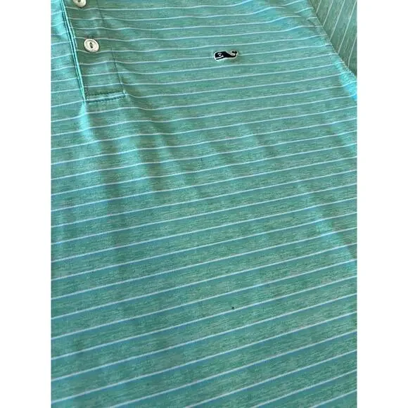 VINEYARD VINES LG Set of 2- Performance Polo Shirts Mens Blue Green Stripe Whale - Picture 3 of 15
